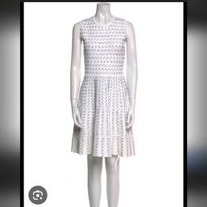 LELA ROSE Elegant White Patterned Sleeveless Dress